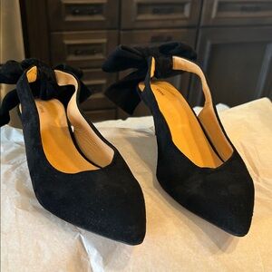 Ganni Black Sabine Suede Pump with Bow Detail
